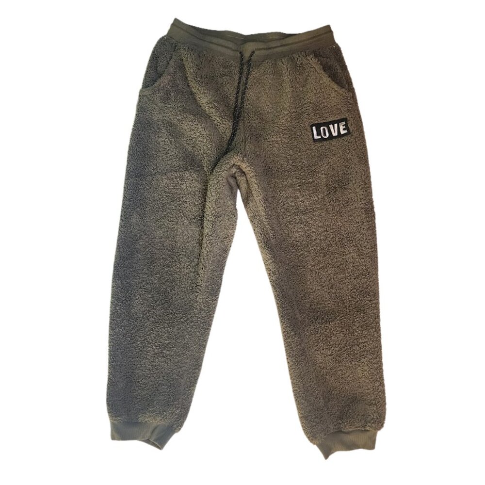 No Boundaries Olive Green Teddy Style Jogger Sweatpants